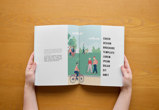 Mockup Of Person Opening Customizable Us Letter Magazine