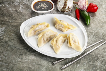 Japanese cuisine - dumplings gyoza with sauce