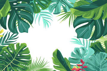 Tropical Leaves Border with White Center. Vector illustration design.