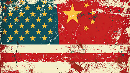 The Chinese flag and the American flag under the Sino-US trade concept