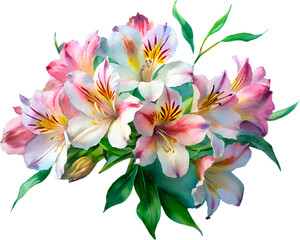 Fototapeta premium bouquet Alstroemeria flower landscape no background png decorative floral watercolor painting