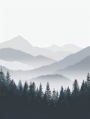 Fototapeta premium A tranquil mountain landscape at dawn, with the peaks illuminated by the first rays of the sun. The sky features soft pastel hues, and a misty forest hugs the foothills. Generative AI