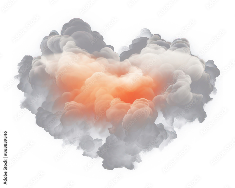 Poster PNG Peach heart cloud smoke black background.