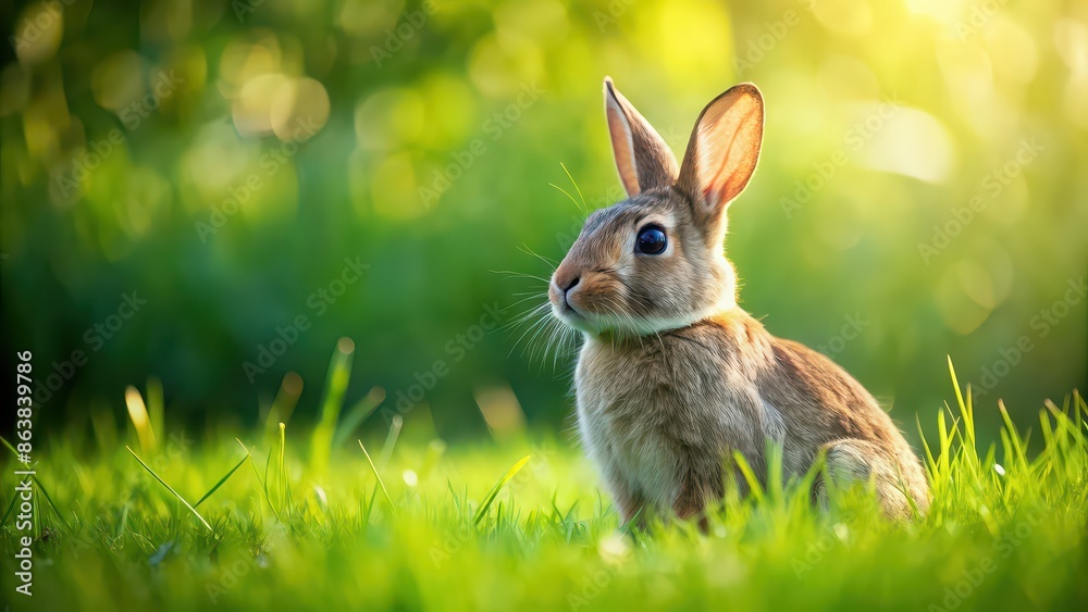 Sticker Rabbit sitting on lush green grass , rabbit, grass, animal, cute, wildlife, nature, outdoors, fluffy, fur, greenery, meadow