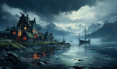 Boat Sailing on Water. Generative AI