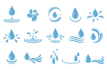 Water drops, liquid droplet, splash, wave, raindrop design elements