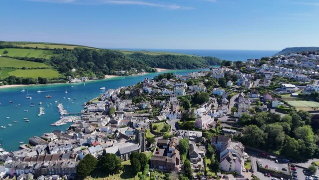 Ascending over town of Salcombe in Devon