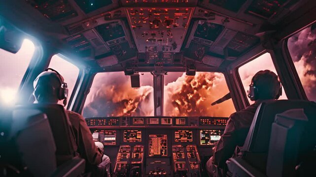 Cockpit view in a spaceship, pilot ready to fly amidst vibrant space