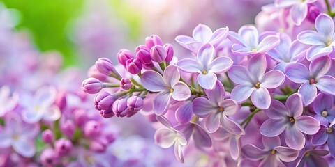 Obraz premium Closeup of delicate lilac flowers in full bloom, lilac, flowers, bloom, closeup, petals, fragrant, purple, spring, nature, garden