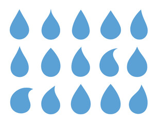 blue droplet and drop silhouettes set icon