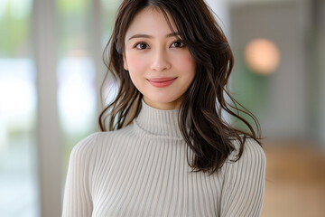 Fototapeta premium タートルネックを着た美魔女