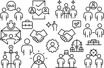 Partnership and Hands related concept editable stroke outline icons isolated on white background flat vector illustration