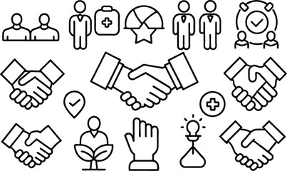Partnership and Hands related concept editable stroke outline icons isolated on white background flat vector illustration