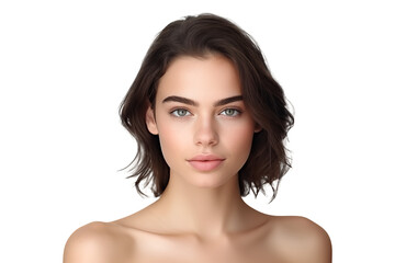 Portrait of young woman isolated on transparent background.