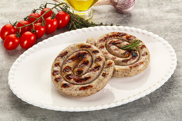 Grilled natural spiral meat sausage