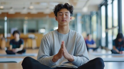 A student practicing mindfulness techniques, representing the emphasis on mental well-being and emotional intelligence in education.