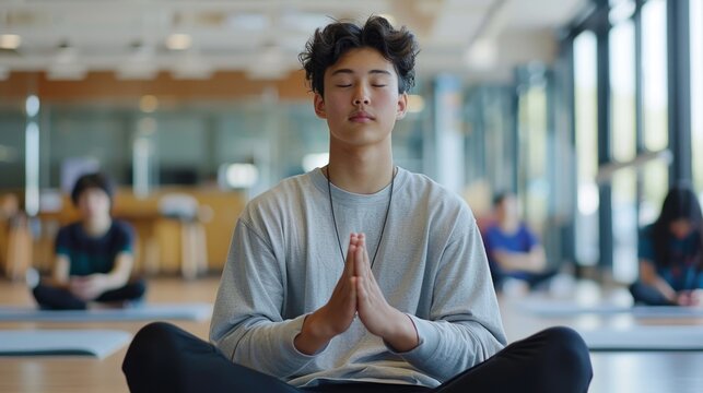 A student practicing mindfulness techniques, representing the emphasis on mental well-being and emotional intelligence in education.