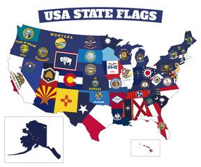 all of the USA state flags on white background