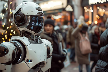 Generative AI creative picture Robot cyborg in activities of daily life routine living together with people