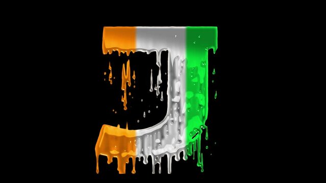 Melting Tricolor Alphabet Letter "J", Animation Isolated In Black Background