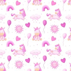 Seamless pattern pink rainbow kids print paper