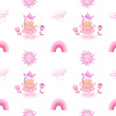 Seamless pattern pink rainbow kids print paper