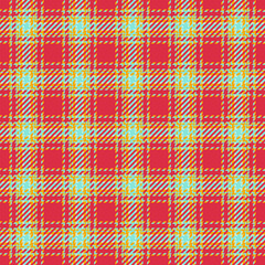 Winter plaid check textile, lumberjack texture pattern tartan. Repetition fabric vector background seamless in teal and bright colors.