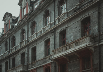 traditional building exterior facade close-up details in Shanghai, China