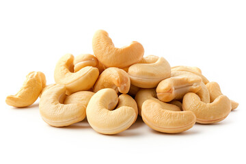 Fototapeta premium Close-up of shelled and unshelled Cashew nuts isolated on a white background, showcasing their texture