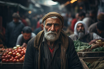 Fototapeta premium Ai generated photo of local person trader in the farmers market