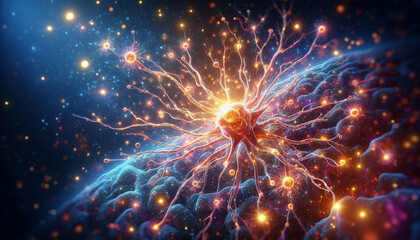 Fototapeta premium 3D of Nerve cells that sparkle in the brain