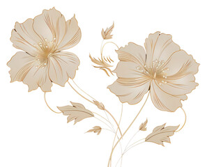 PNG Beige flower with outline pattern plant black background.