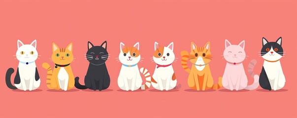 Cat parade flat design front view theme celebration animation vivid
