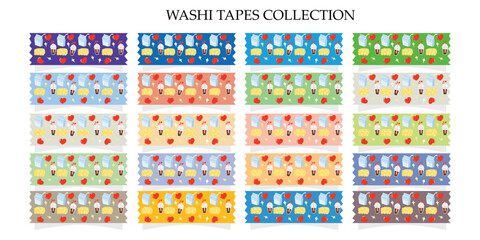 set of washi tapes collection decoration design. Cute scotch paper sticker for scrapbook