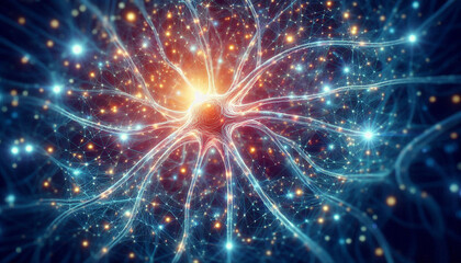 Fototapeta premium 3D of Nerve cells that sparkle in the brain