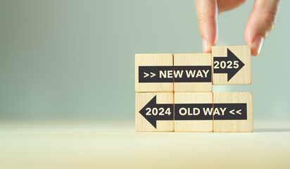 New way 2025 and old way 2024 approach to business resolution. Improvement, change management....