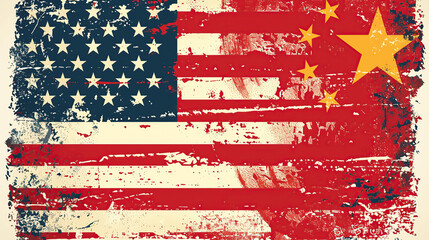 The Chinese flag and the American flag under the Sino-US trade concept