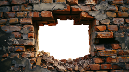 Hole breaking through brick wall cut out transparent, PNG