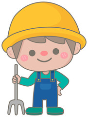 Cute happy farm life in Children Style Cartoon illustration farmer boy