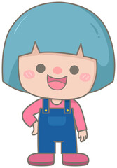 Cute happy farms life in Children Style Cartoon illustration farmer girl