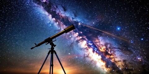 Telescope observing starry night sky, telescope, observing, starry night, sky, astronomy, space, exploration