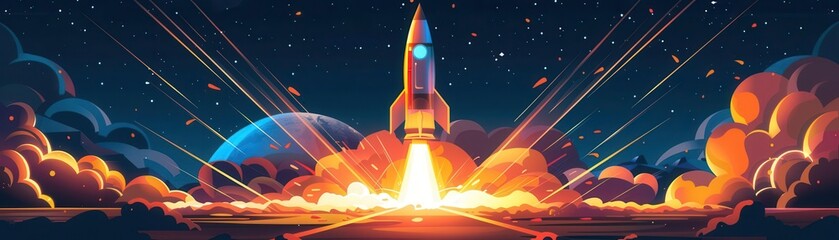 Speed of light flat design, front view, explosions theme, cartoon drawing, vivid