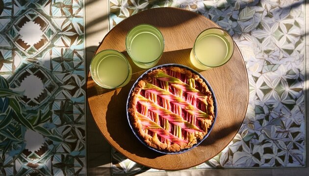 Tarte &agrave; la rhubarbe aux deux verres de limonade