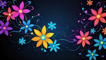 Obraz premium dark background with various flowers in shades of blue, purple, and pink.