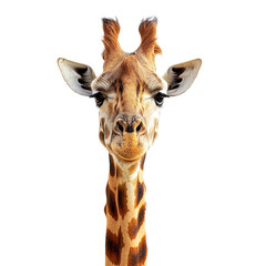 Fototapeta premium A giraffe staring at camera , giraffe half body isolated on white background.