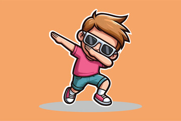 vector cute cool boy dabbing pose cartoon vector icon illustration