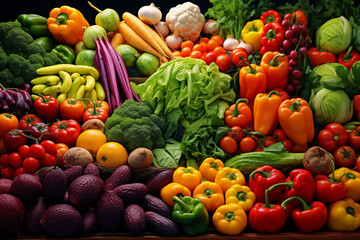 Fresh produce market: a colorful display of fruits and vegetables. Generative AI tools