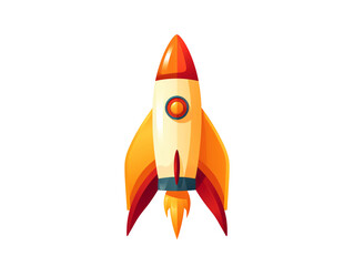 a cartoon rocket ship with a round circle and a red and white object