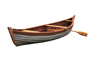 a wooden boat with a paddle