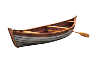 a wooden boat with a paddle